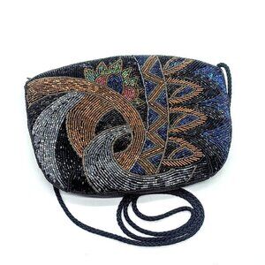 Vintage Bonwit Teller Black Multicolor Beaded Bag